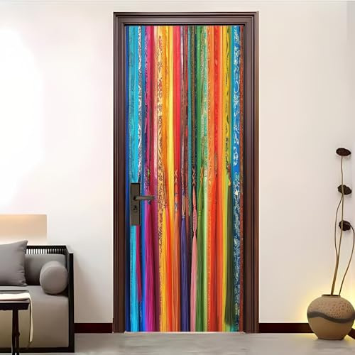 Adesivi Per Porte Rimuovibile Senza Residui 82x200 cm Strisce Arcobaleno BohéMien 3D Pvc Impermeabile Autoadesivo Adesivo Porta, Colorato Poster per Porta per Decorazione Casa
