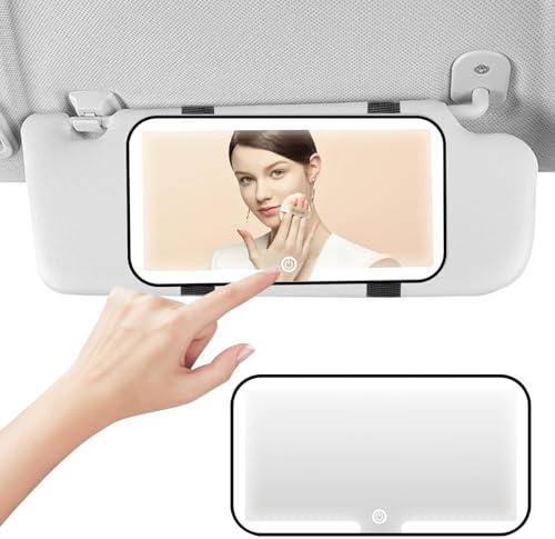 Led Car Vanity Mirror with Lights - 3 Color Temperature Sun Visor Vanity Mirror, Touch Control Rechargeable Rear View Car Interior Accessories for Women, Black