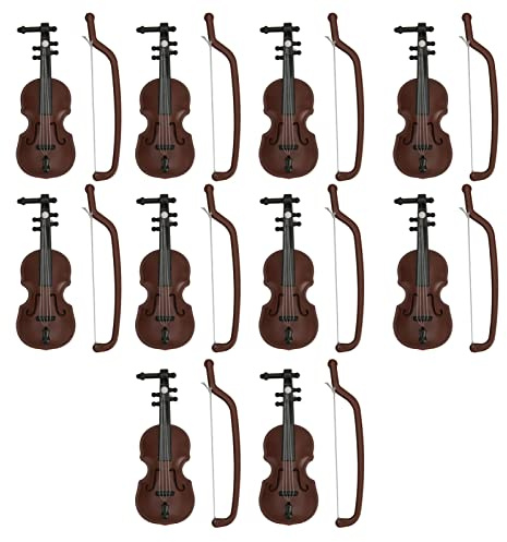 Jxngery 10 set violino per casa delle bambole stile carino materiale plastico vivido e attraente piccolo violino in miniatura per oggetti di scena fotografici