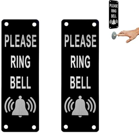 2 Pcs Please Ring The Bell Door Sign, Black Metal Aluminium Door Signs for Front Door, Self Adhesive & Screw Fixing, Waterproof Ring Doorbell Sign Plaque for Home Office Entrance