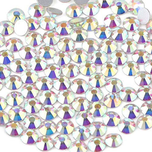 Beadsland Flat Back Crystal Rhinestones,CrystalAB,SS10/1440pcs,2.7-2.9mm | Clear AB Glass Rhinestone,Glue Fix,Round Gems,for Nail Art,for Craft