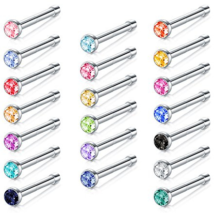 JFORYOU 20 Stück 316L Edelstahl Nasenstecker Nasenpiercing mit Strass Stud 20 Gauge 0.8mm Chirurgenstahl Körperschmuck