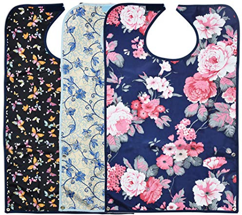 Celley 3 Pack Adult Bibs for Eating with Crumb Catcher Washable and Reusable Clothing Protectors for Elderly Women