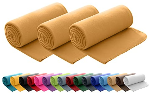 wometo 3er Set Polar Fleecedecke 130x160 Oeko-TEX ca. 400g senfgelb gelb | mit Anti-Pilling und Kettelrand, im praktischen 3er Pack