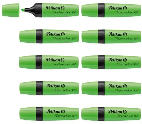 Pelikan Textmarker 490, 10 x Neon-Grün, 10 Stück, mit Keilspitze | Pelikan Textmarker 490, 10 x Neon-Grün, 10 Stück, mit Keilspitze