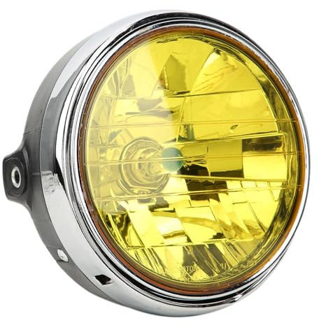 Aramox Motorcycle Headlight 7 Inch, Retro Headlamp Front Headlight Fit for CB400/Hornet 250/VTEC[Yellow Lens]