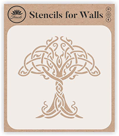 Keltischer Baum des Lebens Schablone, 7,62 x 7,62 cm (S) – Schablonen für Wände – Original-Schablonen für Wände – Original traditionelle irische Knoten Baum Design Schablone