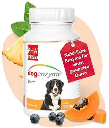 PHA Dogenzyme Darm Tabletten Hund, Enzyme, Pankreatin & Vitamine, 100 Stück | Aus den Niederlanden, unterstützt Verdauung & Darmgesundheit, mit natürlichen Inhaltsstoffen, für Magen-Darm-Wohlbefinden