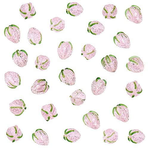 PandaHall 30st Erdbeerperlen, 3D Fruchtperlen Handgemachte Lampwork Glasperlen Fruit Spacer Lose Perlen Anhänger Charms Für DIY Craft Armbänder Halskette Schmuckherstellung