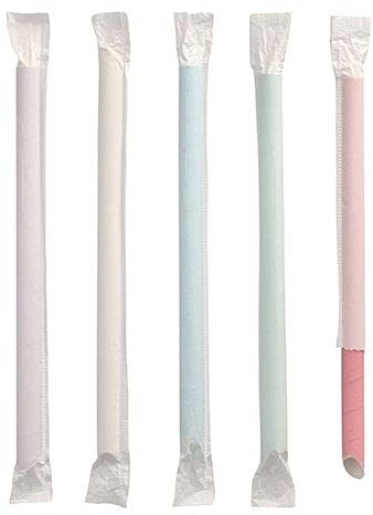 Papstar Bubble Tea Halme, Papier Ø 12 mm, 20 cm farbig sortiert einzeln gehüllt, einseitig spitz 88852 Bubble-Tea-Halme Papiertrinkhalme Papierstrohhalme, 200 Stück
