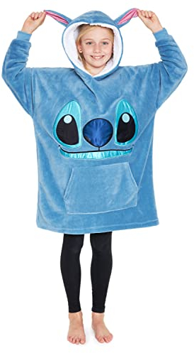 Disney Sudaderas con Capucha para Niña, Sudadera Batamanta de Polar Stitch Minnie Bata Manta Oversize Niños Talla única (Azul)