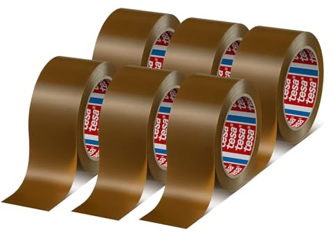 tesa tesapack 4124 PVC Paketband im 6er Pack - Premium Klebeband zum Verpacken von Paketen und Kartons - braun - 6 Rollen je 66 m x 50 mm