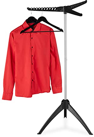 Relaxdays Bügelwäscheständer klappbar, Camping, Balkon, platzsparender Wäschestandtrockner, HxD:129x62 cm, schwarz-grau