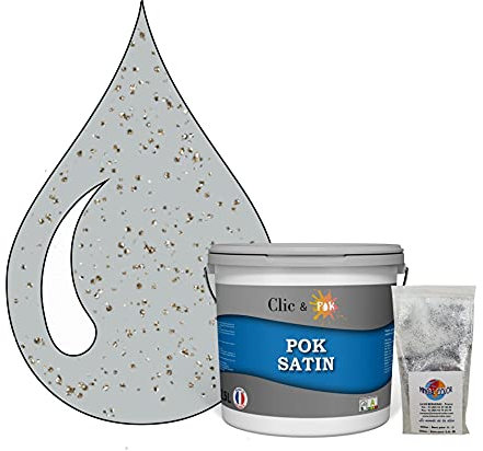 POK PAILLETTE : Peinture de Finition Acrylique Effet Pailleté Murs Intérieurs 2,5L - Gris Perle