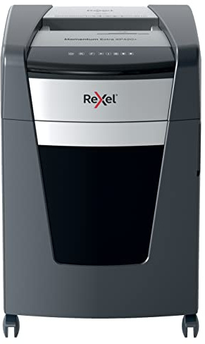Rexel XP420+ Aktenvernichter mit Partikelschnitt, vernichtet bis zu 20 Blatt auf einmal, Sicherheitsstufe P4, Anti-Papierstau-Technologie, 60-Liter-Behälter, schwarz, Momentum Extra Serie, 2021421XCH