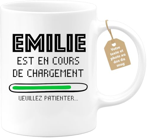quotedazur Café-Croissant - Mug Personnalisé Tasse Cadeau Noël Emilie Est En Cours De Chargement Veuillez Patienter - Blanc/Céramique