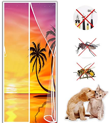 Magnetic Screen Door, 130x230cm Upgraded Magnetic Fly Screen DoorDogs Pets Friendly Fly, Retractable Mesh with Self Sealing Magnets White