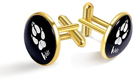 Wolfspfoten-Fußabdruck Klassische Edelstahl-Manschettenknöpfe für Herren, Hemd-Manschettenknöpfe, Schmuck, Business-Hochzeitsgeschenke, golden