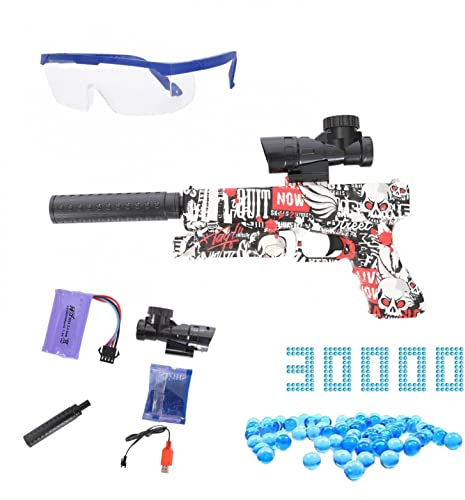 2023 Neueste Gel Ball Blaster Pistole, Automatische Elektrische Splatter Ball Gun mit Schutzbrille und 30000 Munition 7-8 mm für Kinder und Erwachsene, Spielzeugpistole -Rot