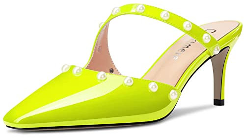 Castamere Mujer Aguja Alto High Heel Cuadrada Punta Slip-on Mules Zapatos de Boda Baile 6.5 CM Heels Verde Lima 44 EU