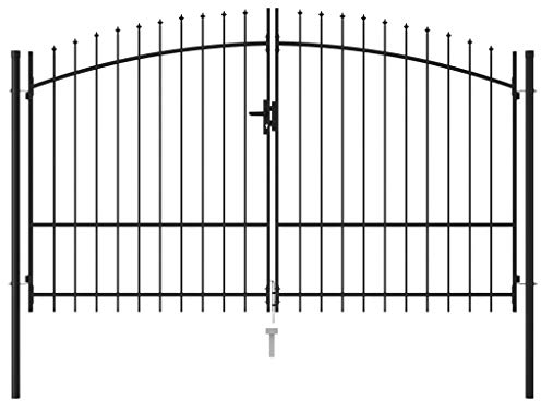 JUNZAI Zauntor Doppelflügel mit Speerspitzen, Gartentor, Gartentür, Gartentüren, Tor Garten, Gartentüren, Garten Tore, Flügeltore, Stahl 3 x 2 m Schwarz