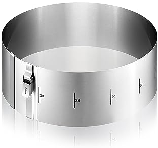 GEFU Tortenring TONDO CLIP – Verstellbarer Edelstahl-Backrahmen Ø 16–30 cm mit Sicherungsclip & Skalierung | Spülmaschinengeeignet | Höhe 10 cm