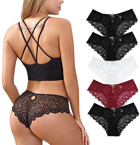 Zilams Culotte Femme Dentelle Chic Tanga Sexy Lingerie String sous Vetement Stretch Slips Taille Basse Bikini Multipack Tentation Panties