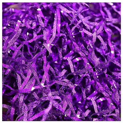 Egurs Glitzer Füllmaterial Geschenk 500g Buntes Glänzendes Raffia Geschreddertes Papier Bastpapier für Geschenkbox Dekorations Geschenkverpackung Geschenkpartner Geschenkkorb Geschenkdekoration Lila