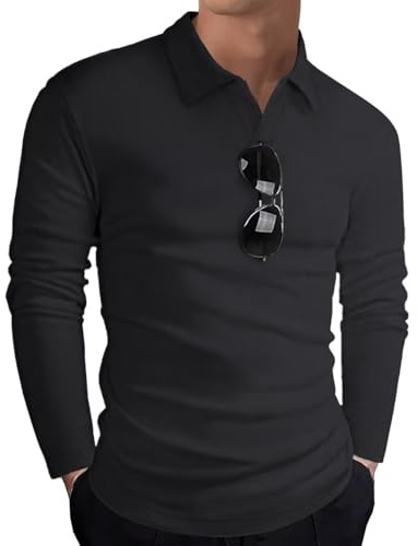HMIYA Poloshirt Herren Langarm Baumwolle Langarmshirt Sweatshirt V-Ausschnitt Casual T-Shirts (Dunkelgrau,4XL)