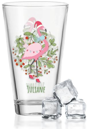 GRAVURZEILE Verre à eau avec impression UV - Motif de Noël - Personnalisé avec nom - Flamant d'hiver - Décoration de Noël - Cadeaux pour garçons et filles - Pour Noël et comme cadeau pour les enfants