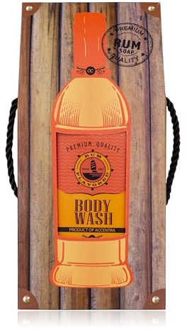 Accentra Gel doccia da uomo RUM FLAVOR in bottiglia con confezione regalo/sacchetto regalo effetto grappa, 400 ml, profumo: rum – ricaricabile, arancione