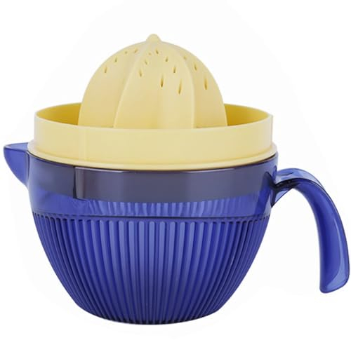 Manual Plastic Orange/Grapefruit Juicer Squeezer, Large Hand Citrus Press with Slots Strainer＆600ml Cup with Spout, BPA-free, Wide 6-Tooth Efficient Reamer Rotary Juice Extractor for Big Lemon Lime