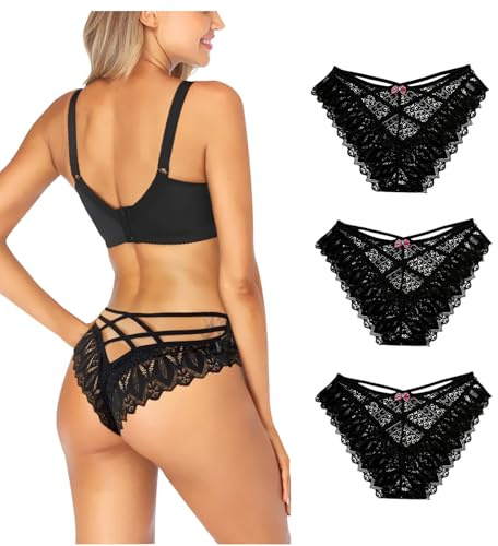 Getervb Pacco da 3 Mutande Donna Sexy Perizoma Elasticizzato Tanga Pizzo Confortevole Thongs Slip