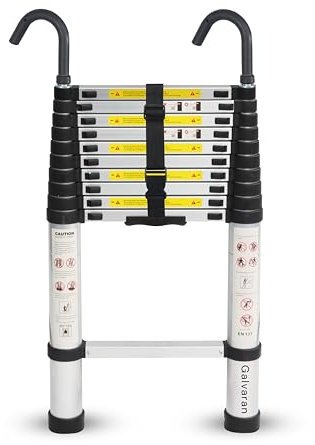 Galvaran Telescopic Ladder 2.9M / 9.5FT Multi-Purpose Aluminium Loft Ladder Extendable, Collapsible and Portable, Max Load 150kg/330lb, Adjustable Step, EN131 (2.9 m)