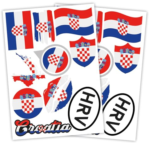 Finest Folia set om 2 DIN A4 landsdekaler fana klistermärken landsflagga för bil motorcykel klistermärken landsflagga självhäftande väderbeständig R217 (31 Kroatien)