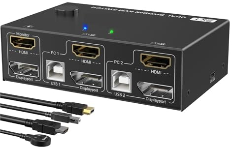 asdchZen Videomischer, Dual-Monitor, Kvm-Switch, Hmi Und Dp, 2 Ports, 4K Bei 60 Hz, Hmi Dp, Erweiterter Display-Umschalter Für 2 Computer, Gemeinsame Nutzung Von 2 Monitoren