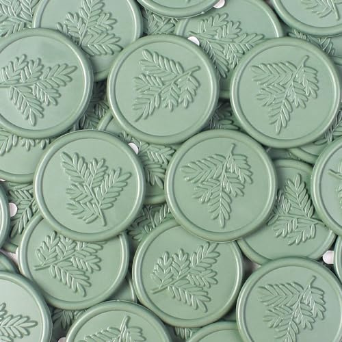 JAGERGREEN Grüne Wachssiegel Selbstklebend Olivenzweig Mustern, 48 Stück | Siegelwachs Aufkleber für Einladungen, Sticker für Hochzeit, Briefumschläge, Geburtstage, Geschenkverpackungen, DIY