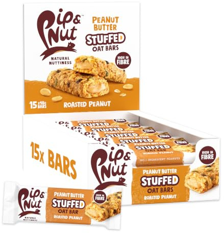 Pip & Nut Peanut Butter Stuffed Oat Bars, Original, 15 x 48g | Source Of Protein, High In Fibre, No Palm Oil, Hi-Oleic Peanuts, Vegan