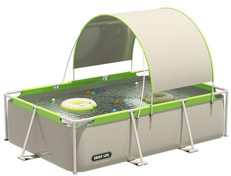 Piscina；Piscina Grande for Adultos al Aire Libre con toldo sombrilla casa Cuadrada Piscina de Juegos no Hinchable Piscina Plegable(Size:4.5m)