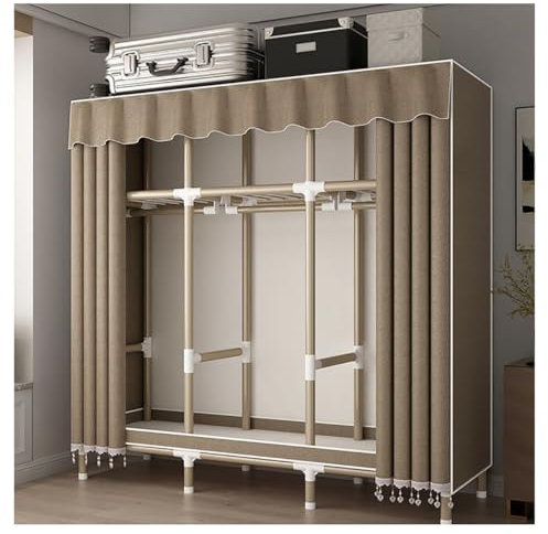 Tragbarer Kleiderschrank mit Abdeckung für Schlafzimmer, Kleiderständer mit 3 Hängestangen und 3 Regalen zum Aufhängen von Kleidung (Farbe: Braun, Größe: 145 x 50 x 180 cm)