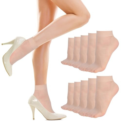 Tyqour 10 Pairs Nylon Ankle Socks, Nude Sheer Socks, Summer Breathable Thin Ankle Stockings