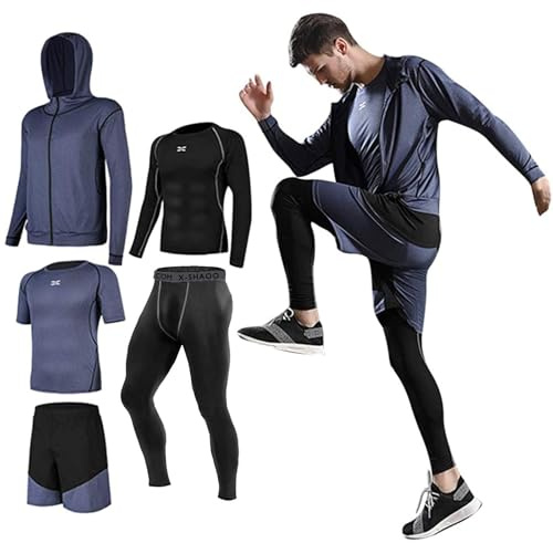 Danfiki Män gymkläder män sport löpning set fitness träning kostymer, BLÅ, XL
