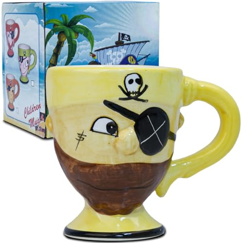 LUCYLANKER Pirate Mug, Tasse à Café en Céramique 3D, Tasse de Pirate de Dessin Animé Pouvant Contenir 300 ML de Votre Boisson Préférée, Cadeau Créatif pour Hommes, Pères, Amateurs de Café (Jaune)