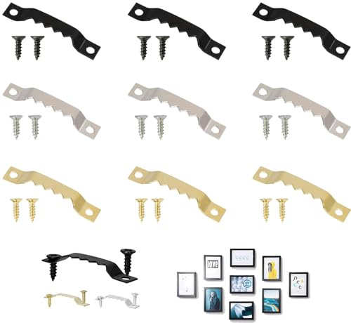 60 Stück Sägezahn Bildaufhänger, Bilderrahmen Aufhänger, Aufhänger Für Bilder mit Schrauben Zackenaufhänger, Schwarz Gold Silber