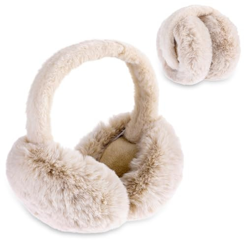 Telooco Plüsch Ohrenschützer Damen Winter Ohrenwärmer Earmuffs Faltbar Geschwollene Ohrenschützer Warmes Stirnband Outdoor Ohrenschützer für Kaltes Wetter (Beige)