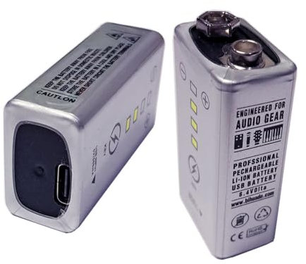 Batteria USB ricaricabile agli ioni di litio 9 V 1200 mAh USB Type-C 5 V/1 A con rilevatore LED di ricarica Liter Energy Battery ai polimeri di litio da 9 Volt CE 6F22 48 x 26 x 16,16 mm per allarme