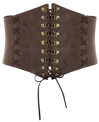 SCARLET DARKNESS Damen Steampunk Breiter Gürtel Korsett Leder Mittelalter Schnürgürtel