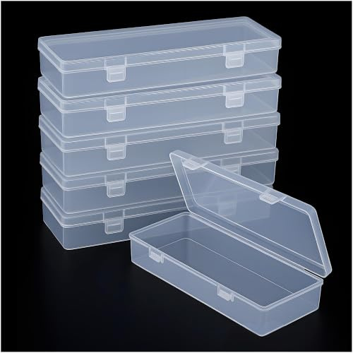 Forever bene 6 transparente Kunststoffboxen mit Scharnierdeckel, 15,5 × 6,5 × 3 cm | 15,5 x 6,6 x 3 cm; transparente Wände und Klappdeckel halten Perlen, Nähutensilien und Werkstattteile getrennt