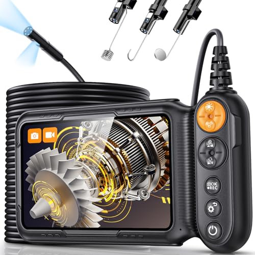 Endoscopio Industriale Doppio Lente, Hopefox 1080P HD Telecamera Endoscopica con Schermo IPS da 5 Pollici, Telecamera Ispezione Impermeabile IP67 con 8+1 LED Regolabile, Cavo Semirigido-10M