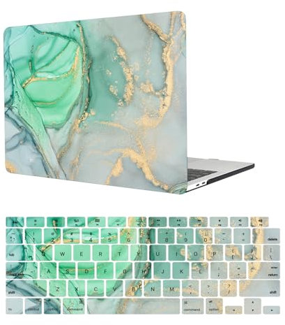 HLAAJJX Hülle für Neues MacBook Air 13,6 Zoll M2 M3 Case Retina Display Touch ID A2681 A3113 2024 2022, Plastik Hartschale Schutzhülle & EU QWERTY Tastaturschutz,Grüner Marmor
